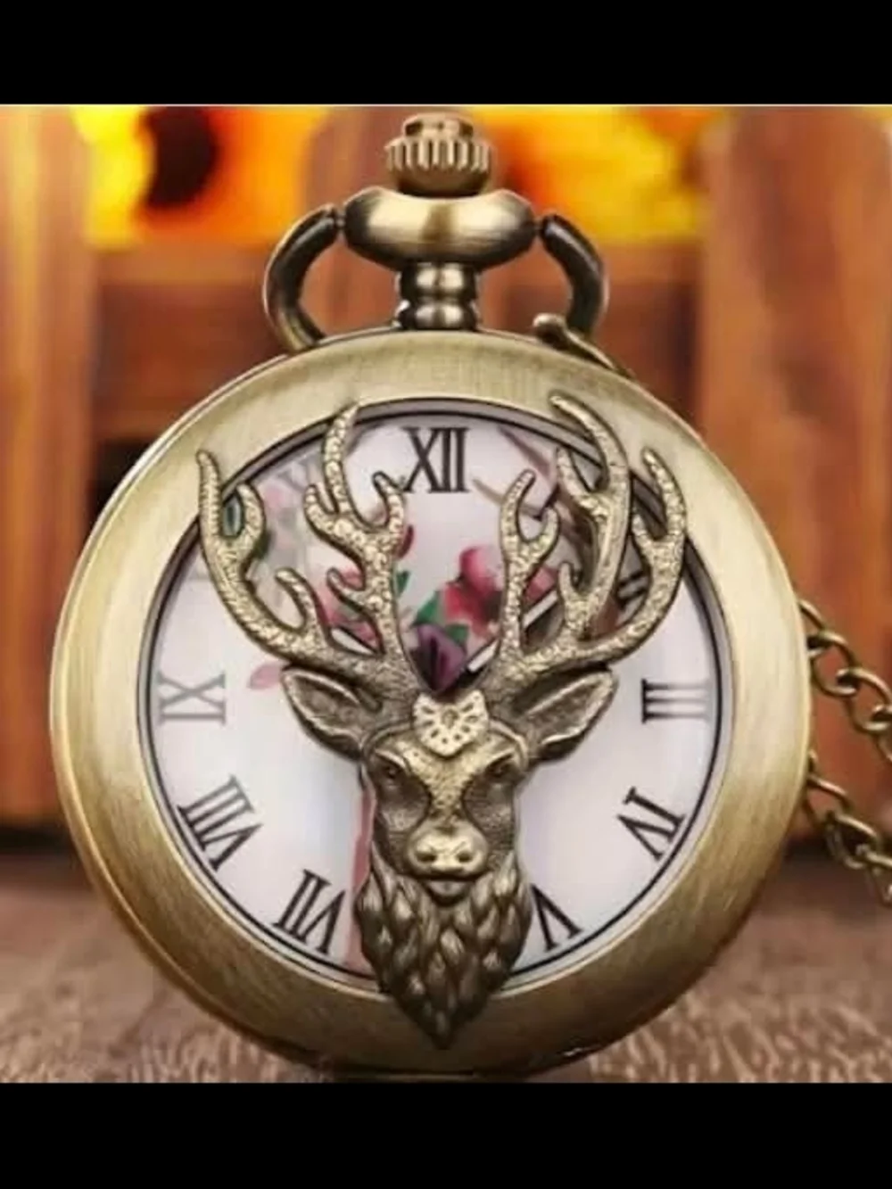 Vintage Brass Deer Pocket Watch - Brass Color